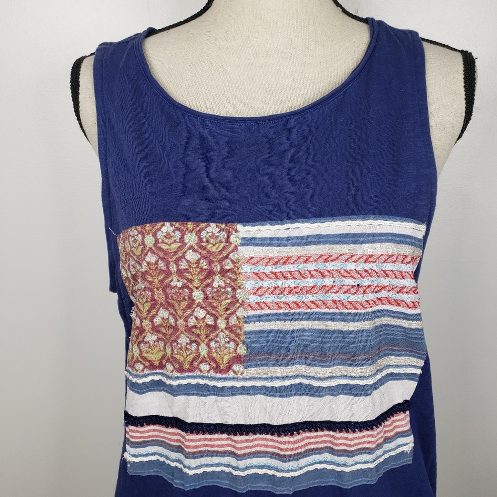 Lucky Brand Blue White Red American US Flag Scoop Neck Cotton Tank Top L - Picture 5 of 9